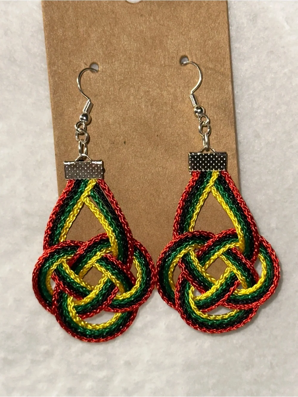 Handmade Red Black Green Yellow Thread Earrings